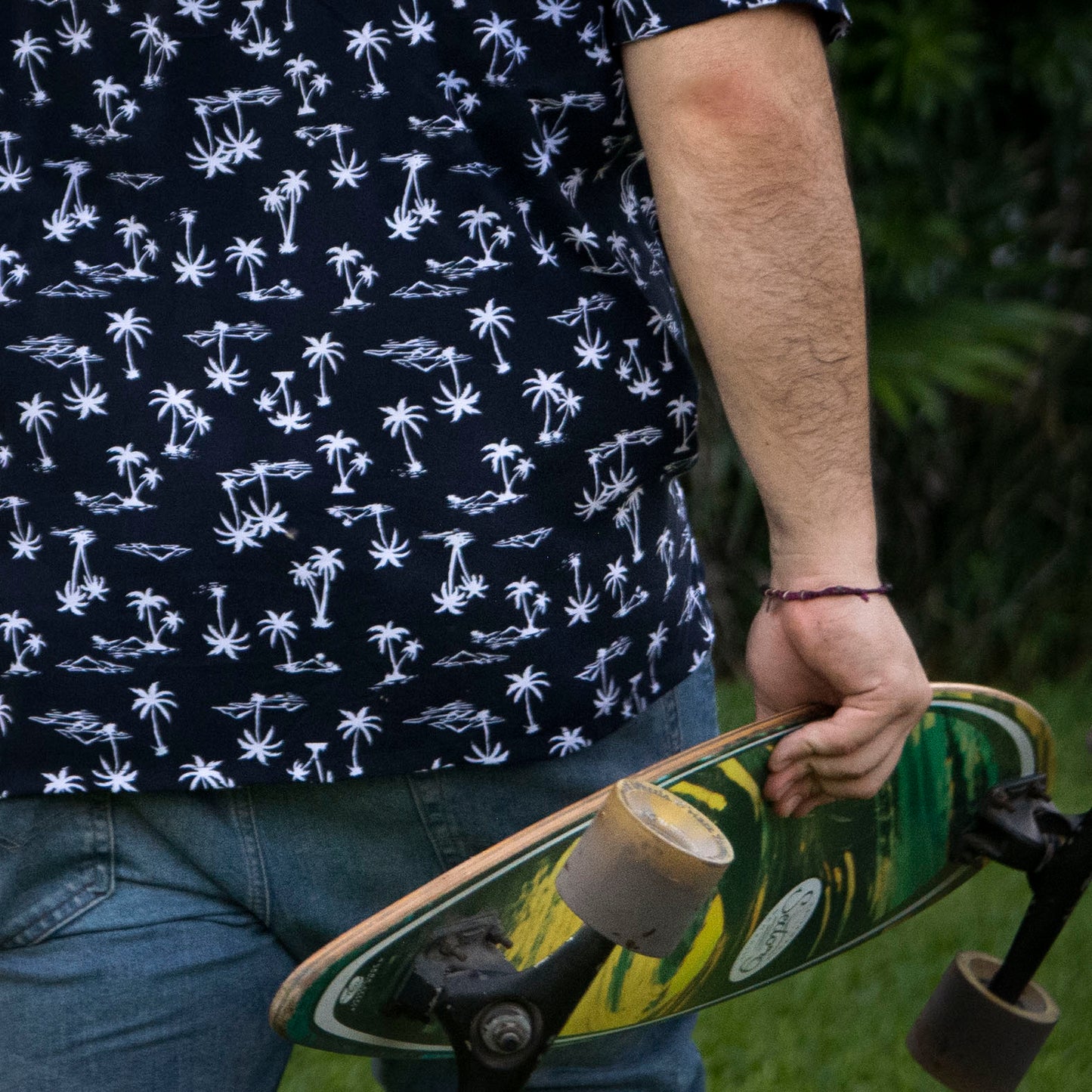 Camisa hawaiana manga corta azul plus