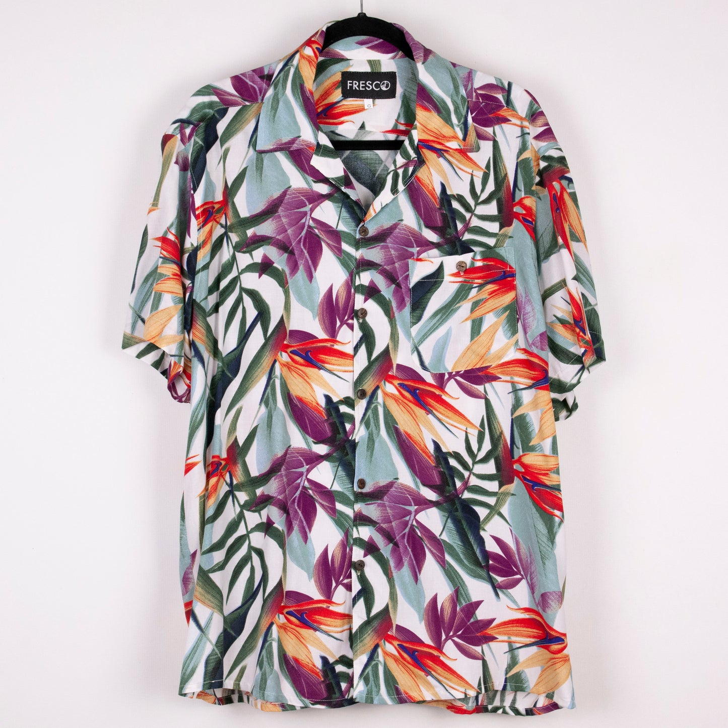 Camisa hawaiana manga corta paraíso blanco