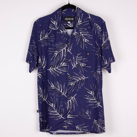Camisa hawaiana manga corta palmera azul