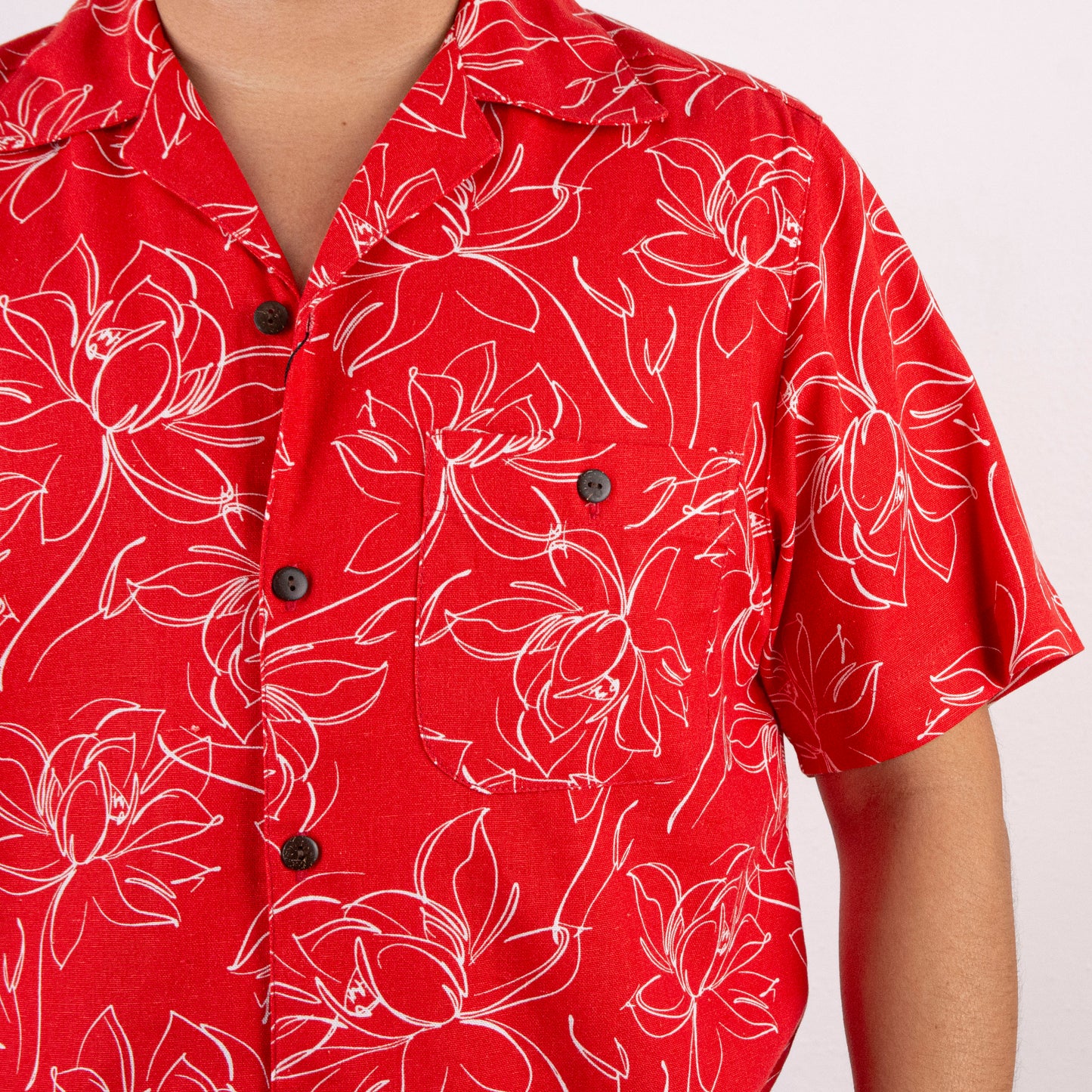 Camisa hawaiana manga corta roja hibisco