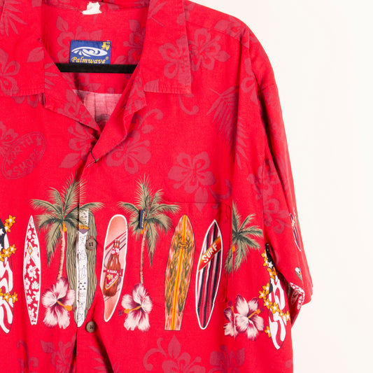 Camisa hawaiana rojo (2XL) Palmwave