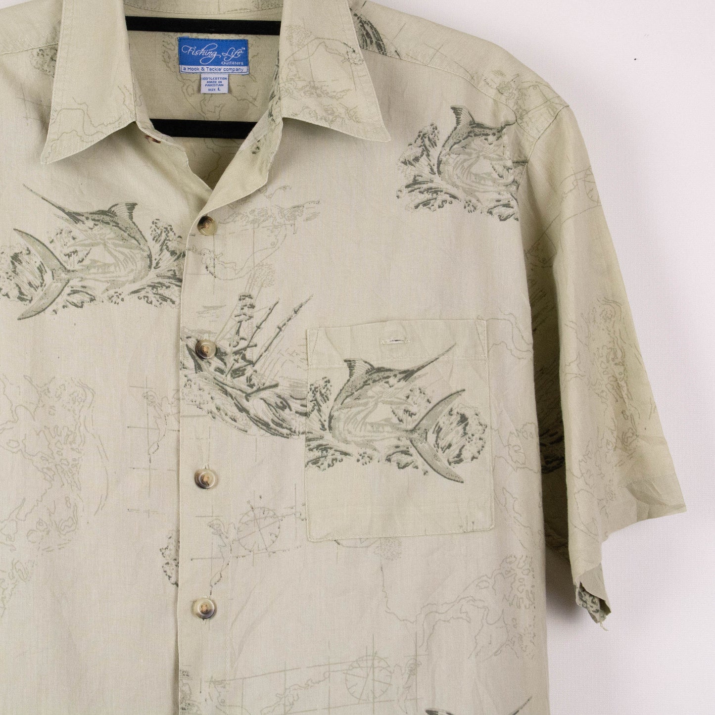 Camisa hawaiana verde (L) Fishing Lift