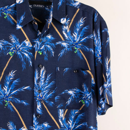 Camisa hawaiana azul marino (S) Puritan