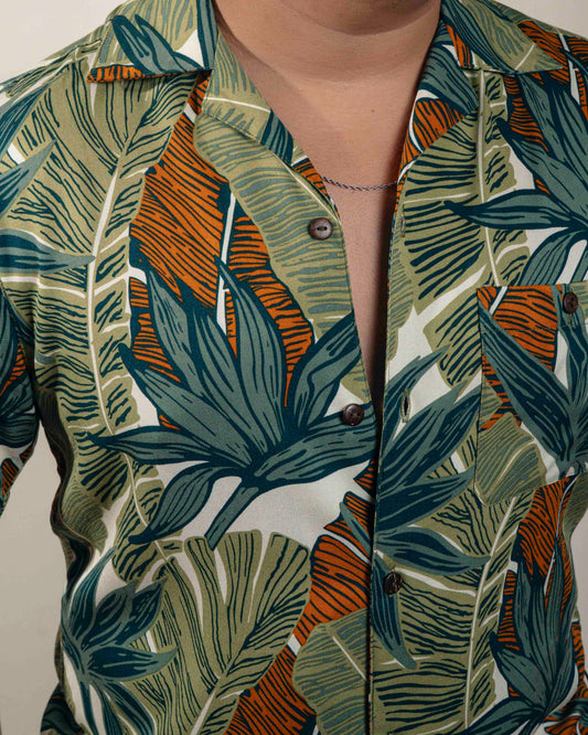Camisa hawaiana manga corta verde Manglar