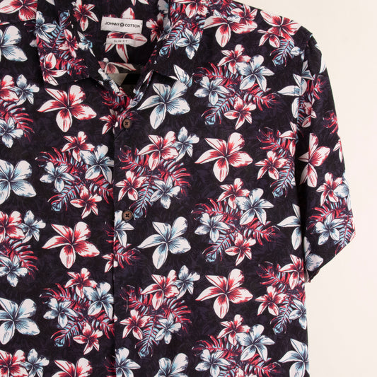 Camisa hawaiana negro (M) Johnny Cotton