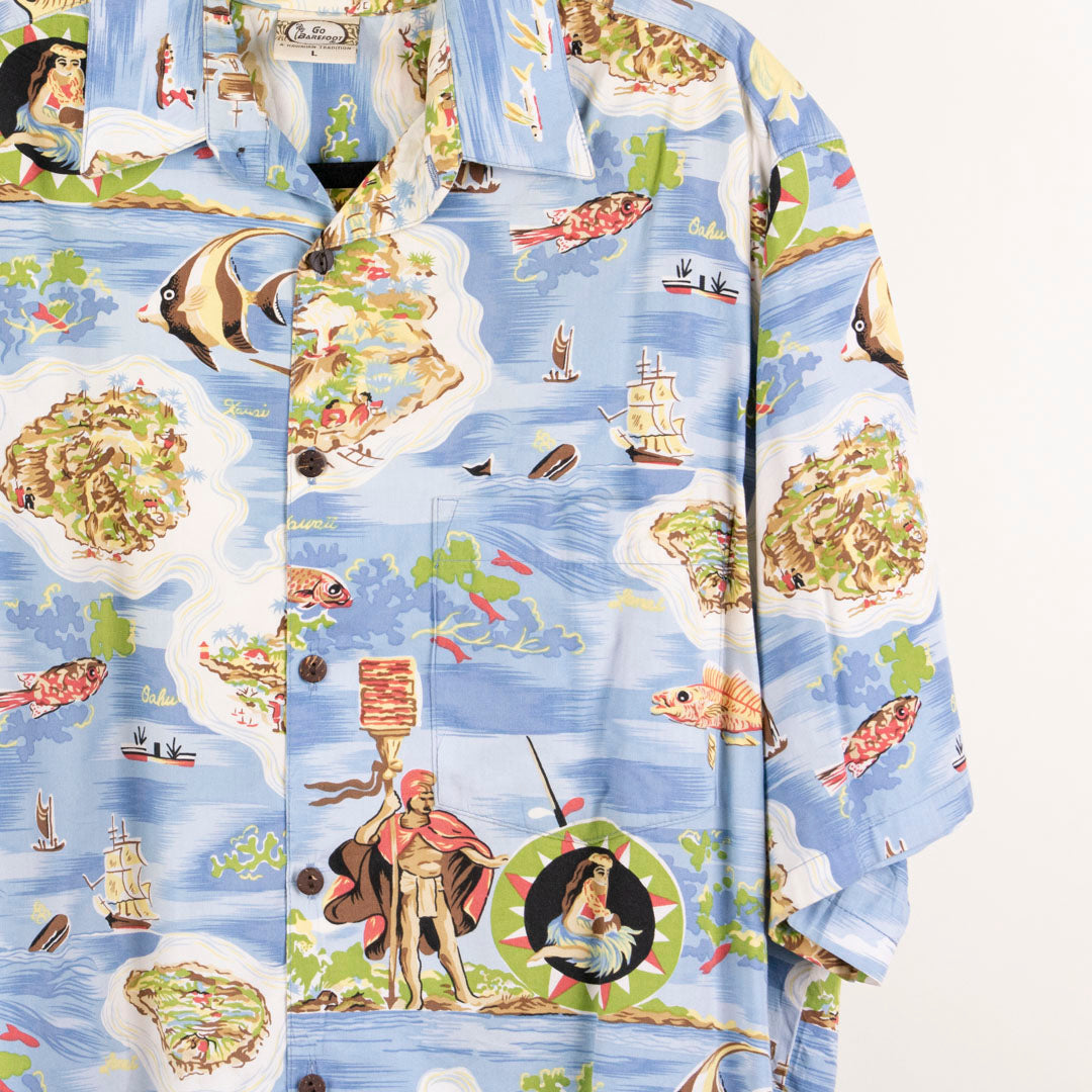Camisa hawaiana azul (L) Go Barefoot