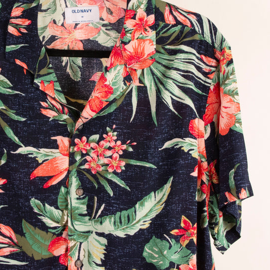 Camisa hawaiana azul marino (M) Old Navy