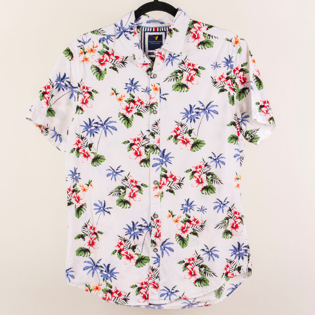 Camisa hawaiana blanca (M) Cactus Man