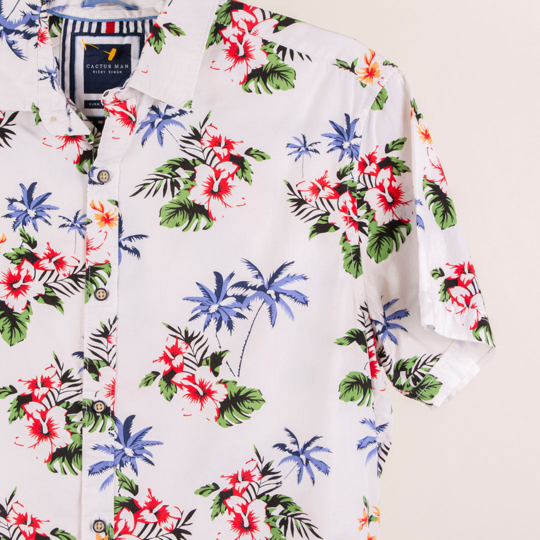Camisa hawaiana blanca (M) Cactus Man