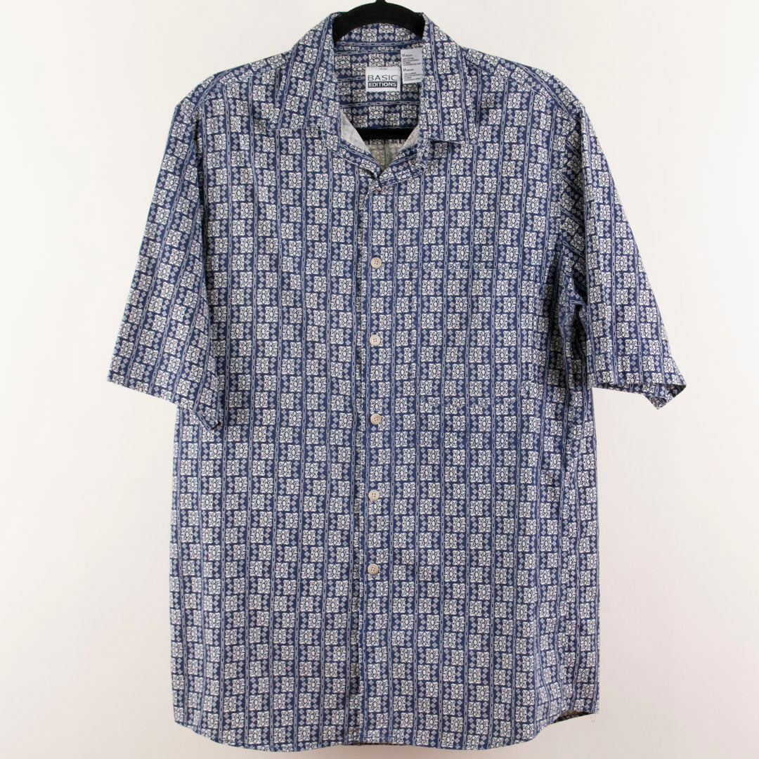 Camisa estampada azul marino (M) Basic editions