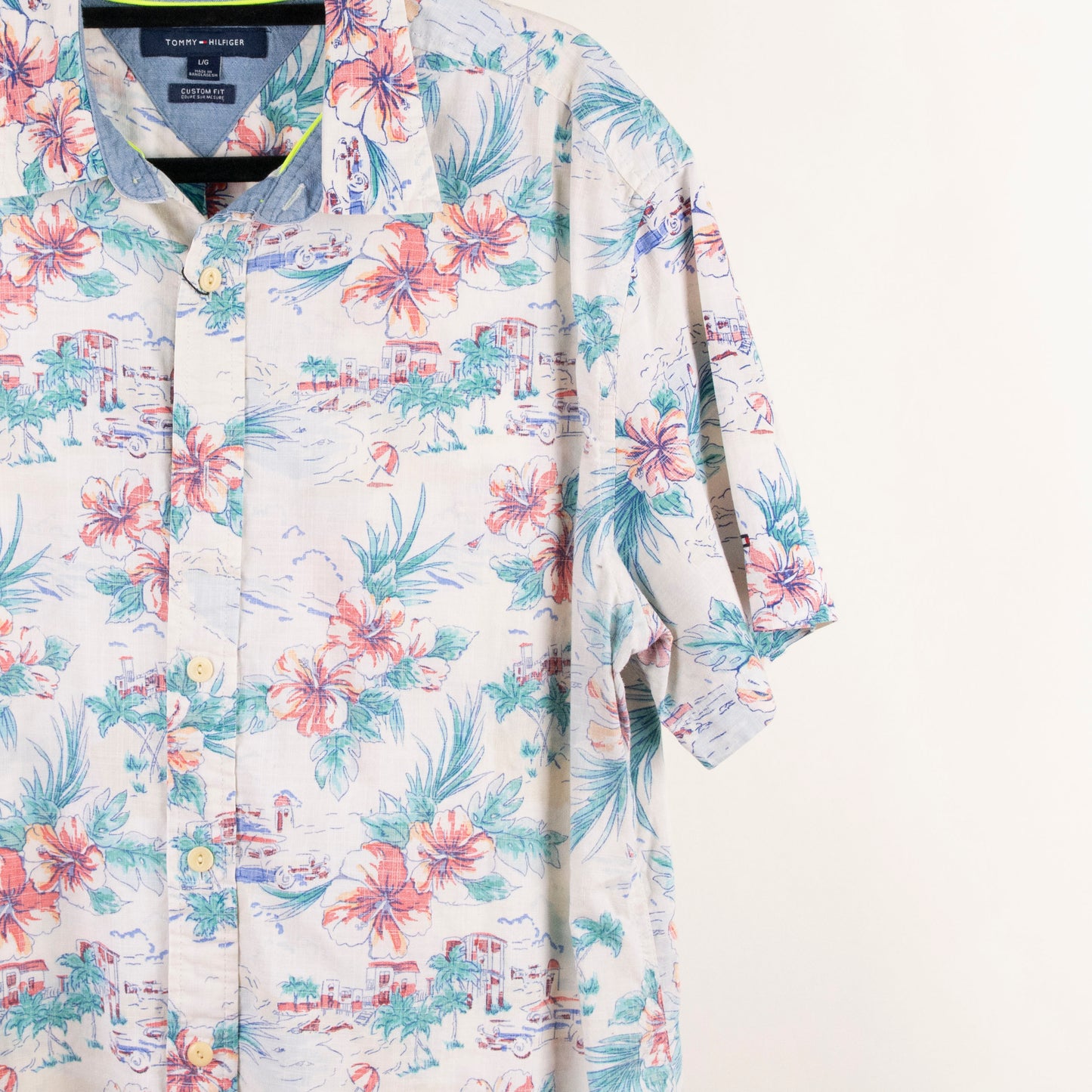 Camisa hawaiana blanco (L) Tommy Hilfiger