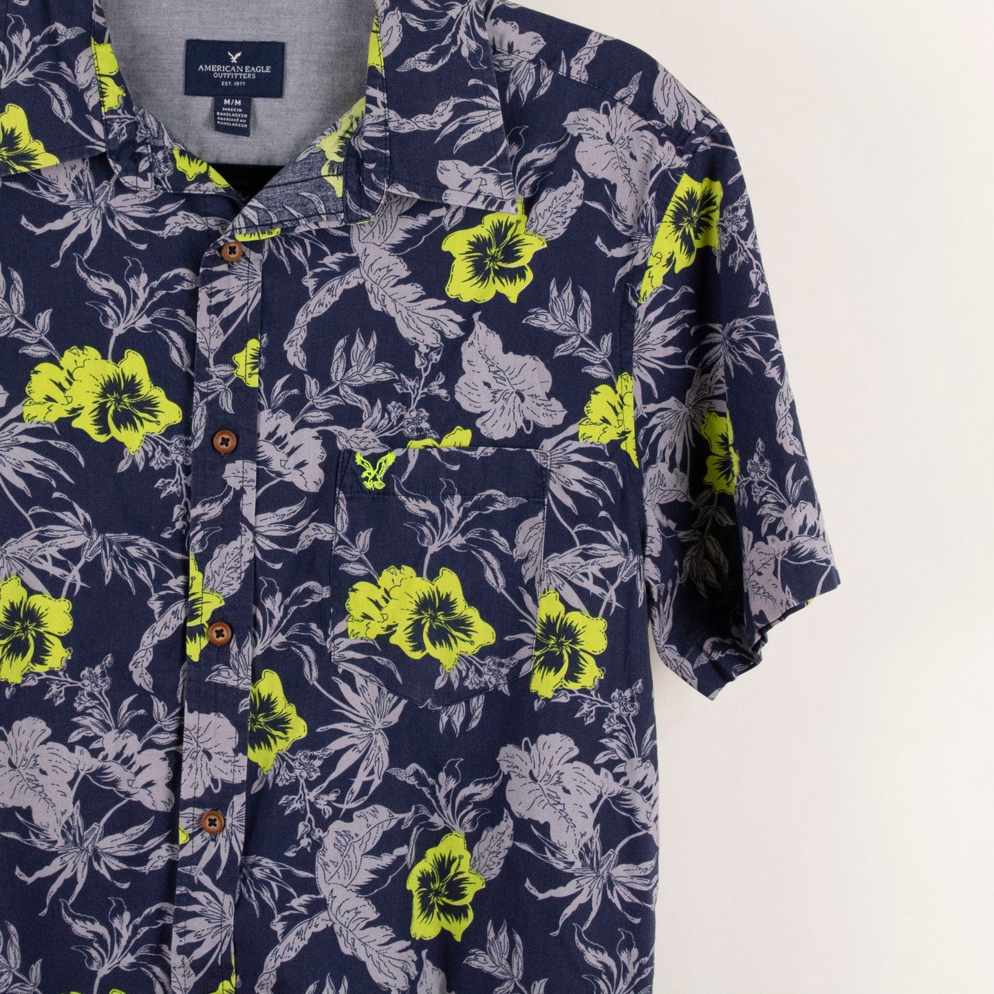 Camisa hawaiana azul marino (M) American Eagle
