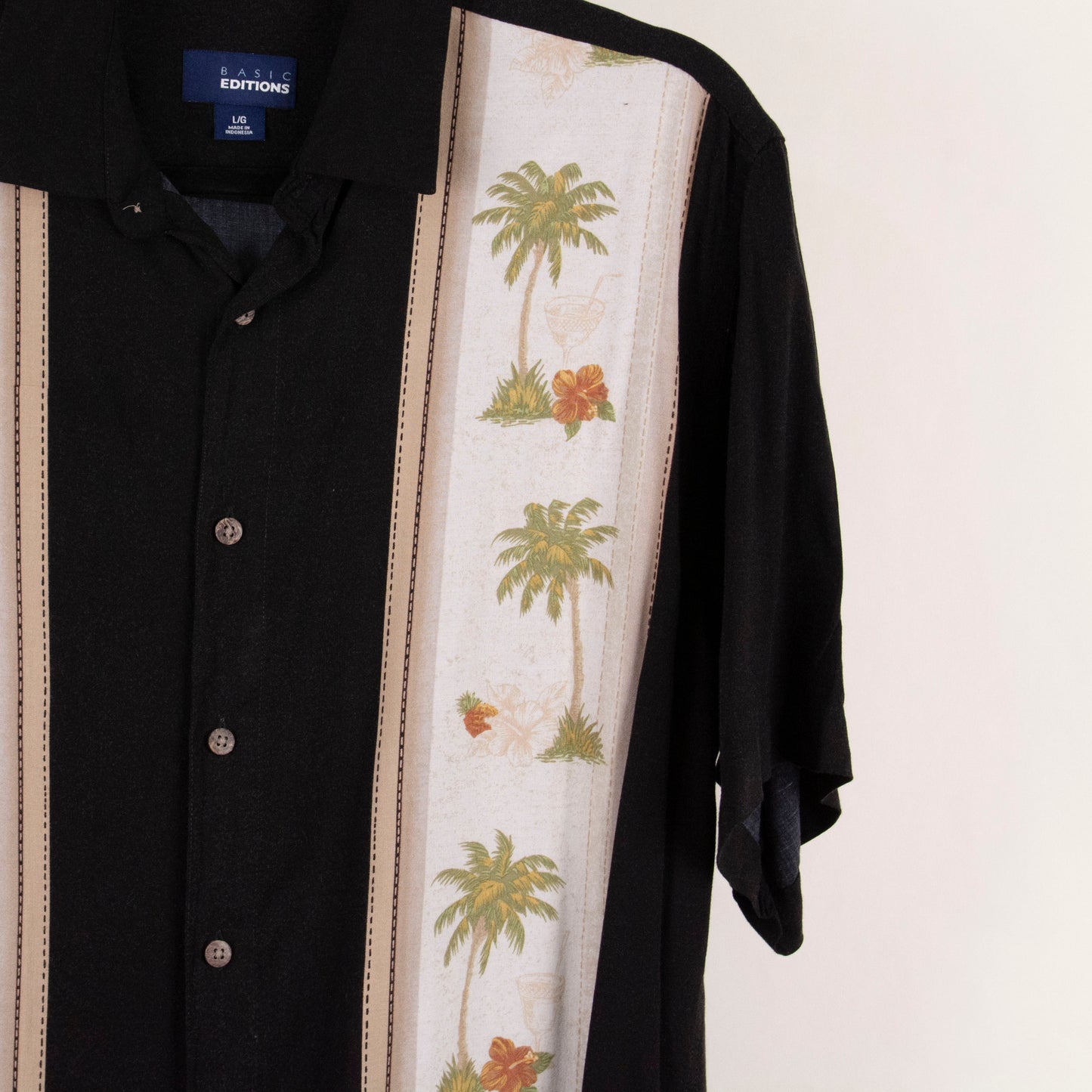 Camisa hawaiana negro (L) Basic Editions