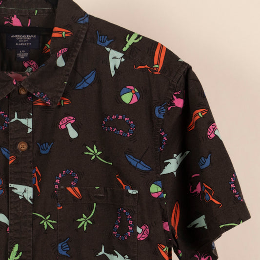 Camisa Estampada Gris (L) American Eagle