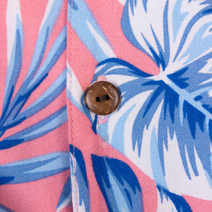 Camisa hawaiana manga corta monstera rosa