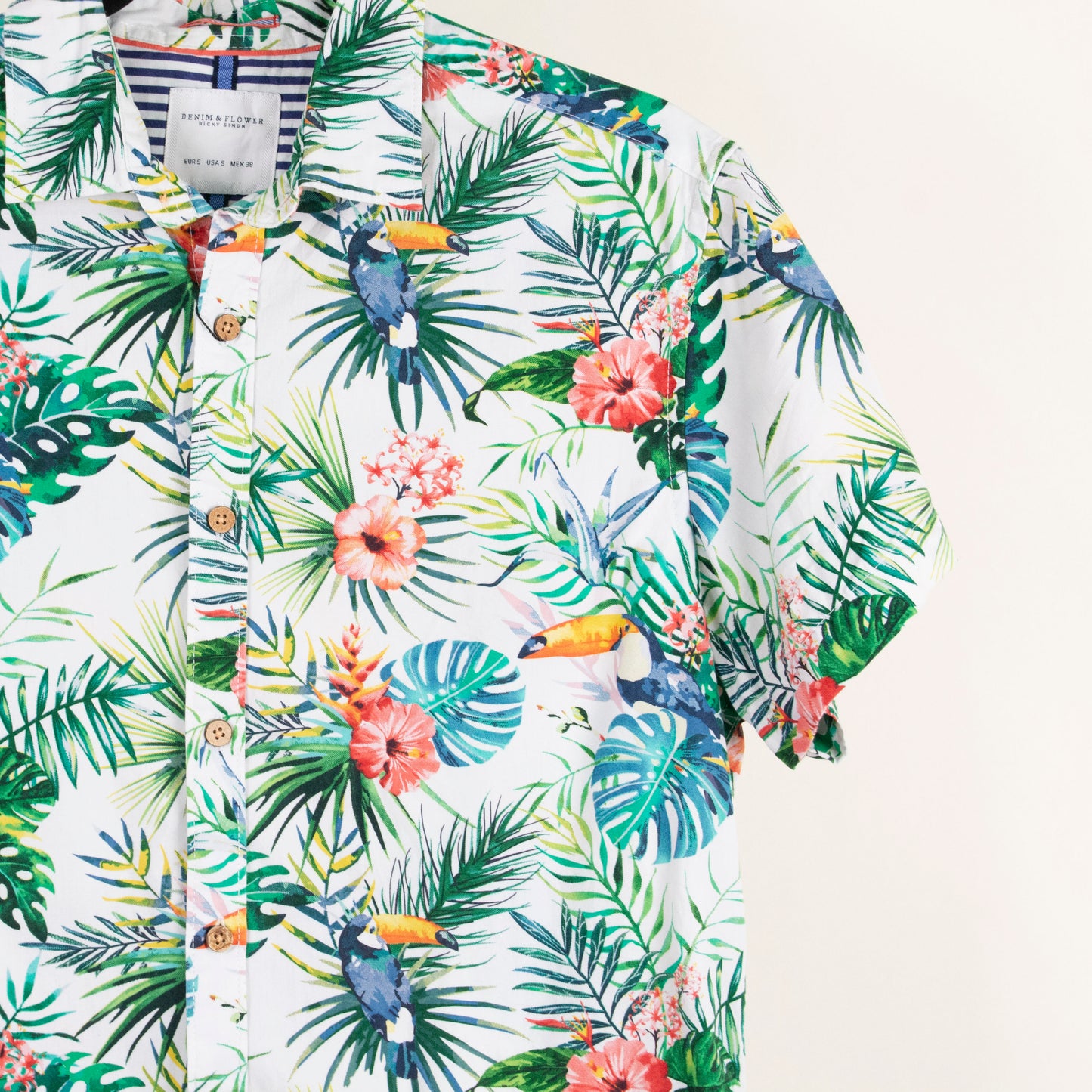 Camisa hawaiana blanco (S) Denim & Flower