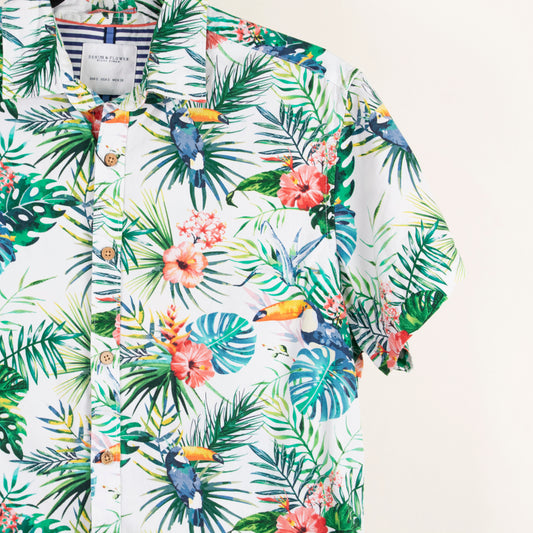 Camisa hawaiana blanco (S) Denim & Flower