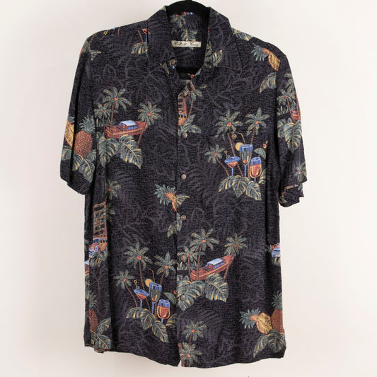 Camisa hawaiana negro (S) Batik Bay
