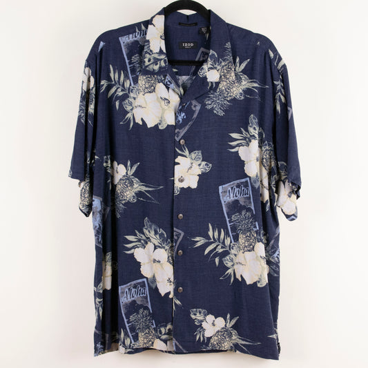 Camisa hawaiana azul marino (XL) IZOD