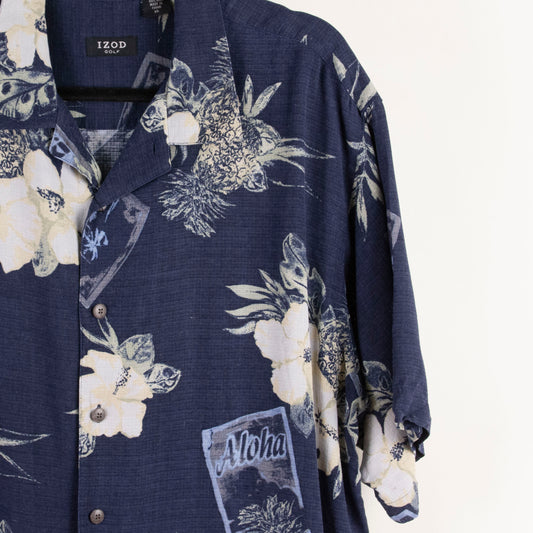 Camisa hawaiana azul marino (XL) IZOD