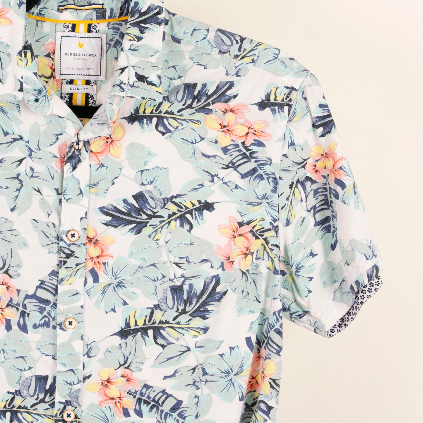 Camisa hawaiana blanco (S) Denim & Flower