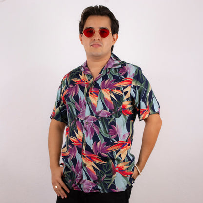 Camisa hawaiana manga corta paraíso azul