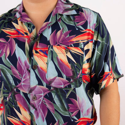 Camisa hawaiana manga corta paraíso azul