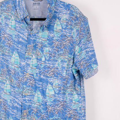 Camisa hawaiana azul (L) Izod