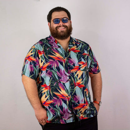 Camisa hawaiana manga corta paraíso azul