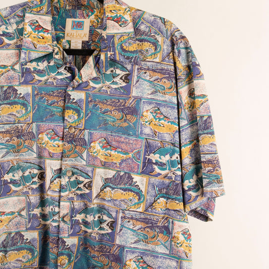 Camisa hawaiana azul (M) Kahala