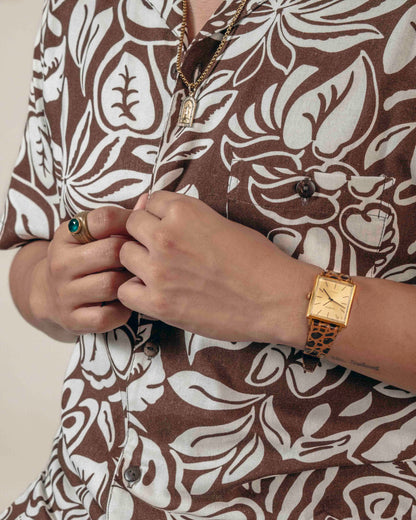 Camisa hawaiana manga corta café terra