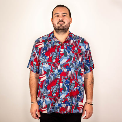 Camisa hawaiana manga corta Guacamaya rojo