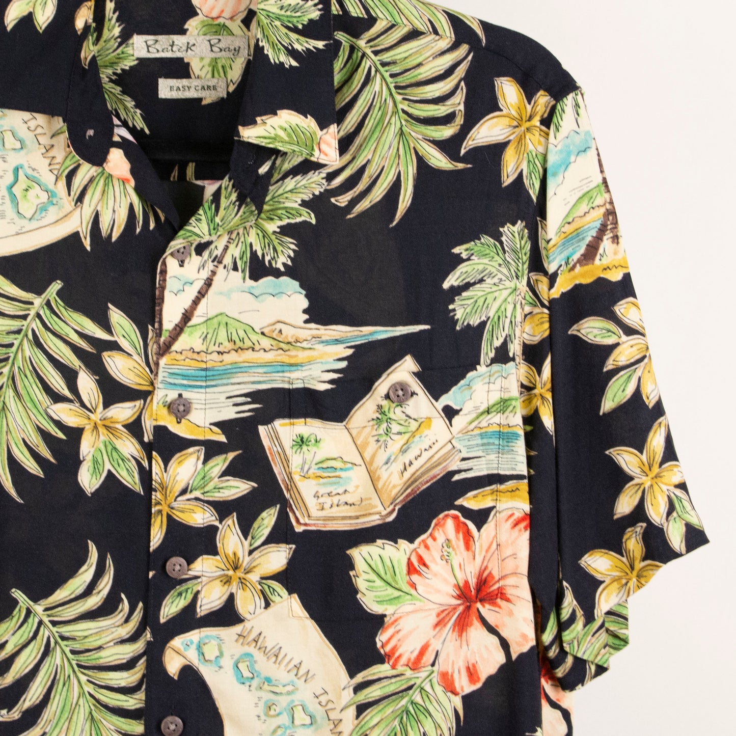 Camisa hawaiana negro (S) Batik Bay