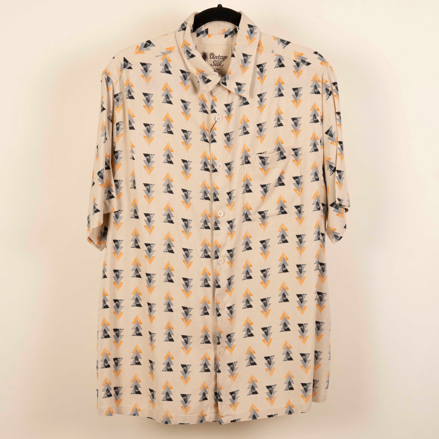 Camisa Estampada Beige (L) Vintage Silk