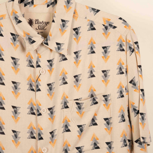 Camisa Estampada Beige (L) Vintage Silk