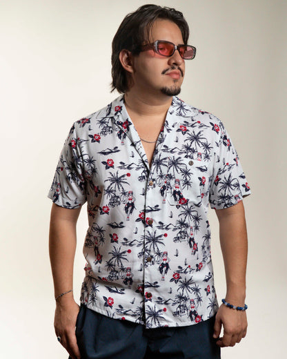 Camisa hawaiana manga corta blanca Hulas