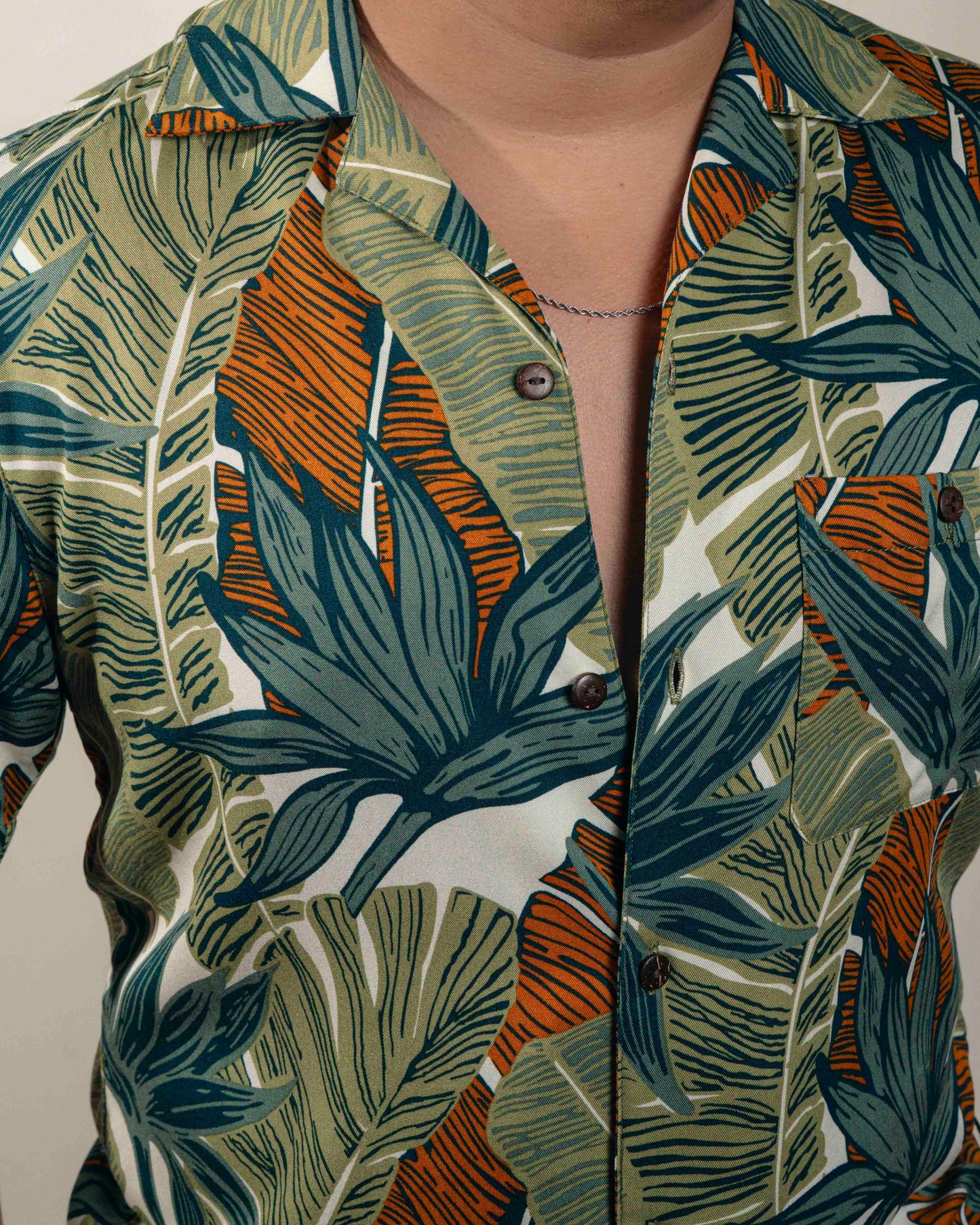 Camisa hawaiana manga corta verde Manglar