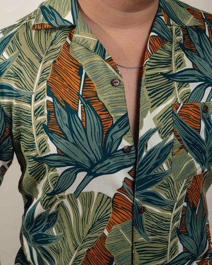 Camisa hawaiana manga corta verde Manglar