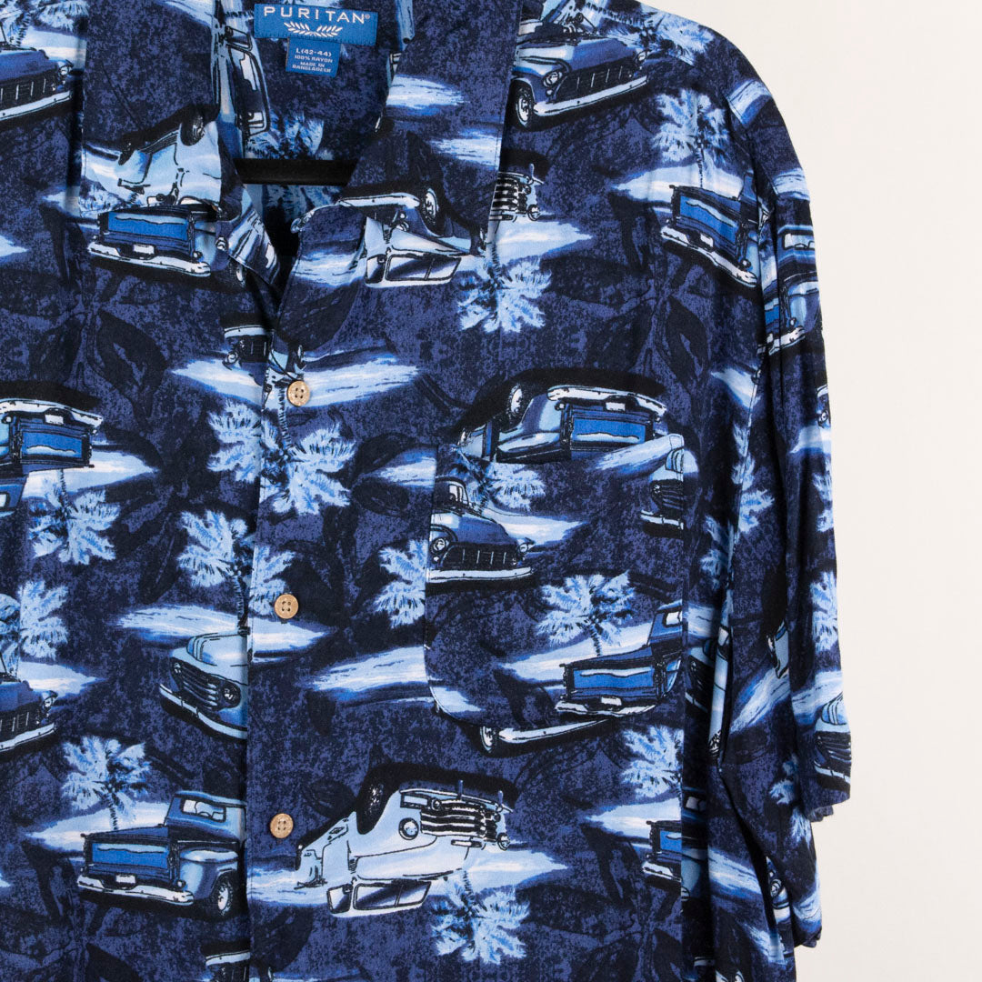 Camisa hawaiana azul (L) Puritan