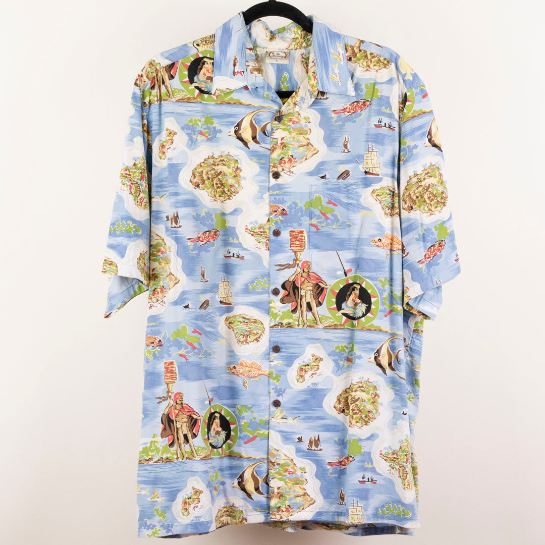 Camisa hawaiana azul (L) Go Barefoot