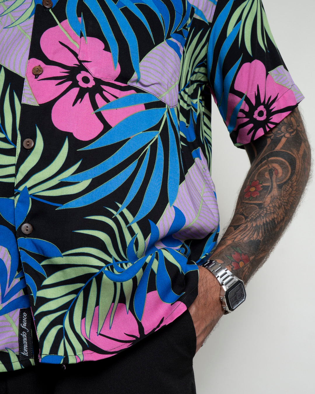 Camisa hawaiana negra (L) Fresco lab