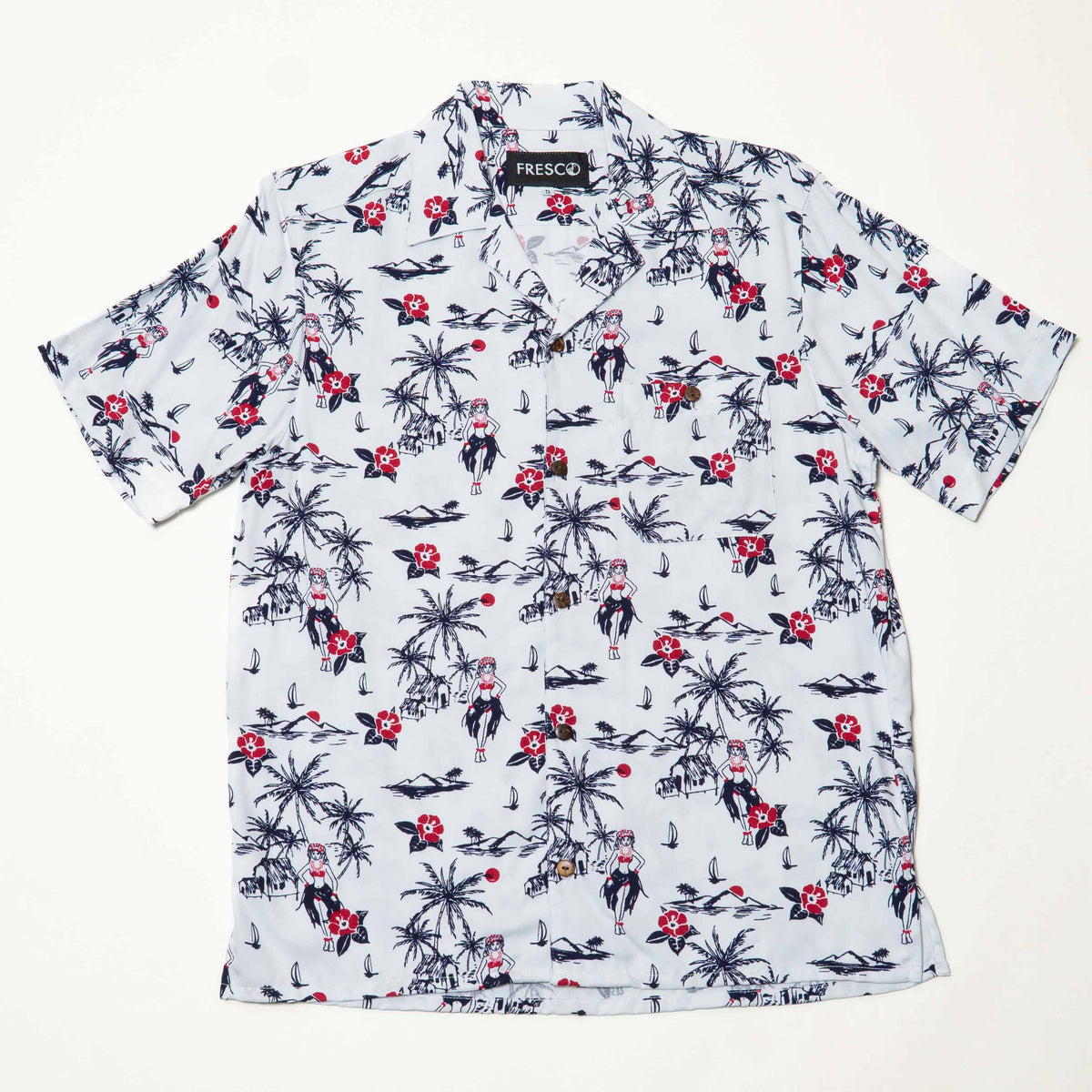 Camisa hawaiana manga corta blanca Hulas
