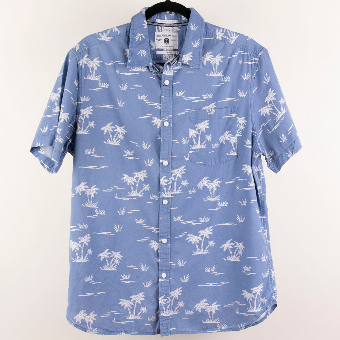 Camisa hawaiana azul (L) Denim and flower