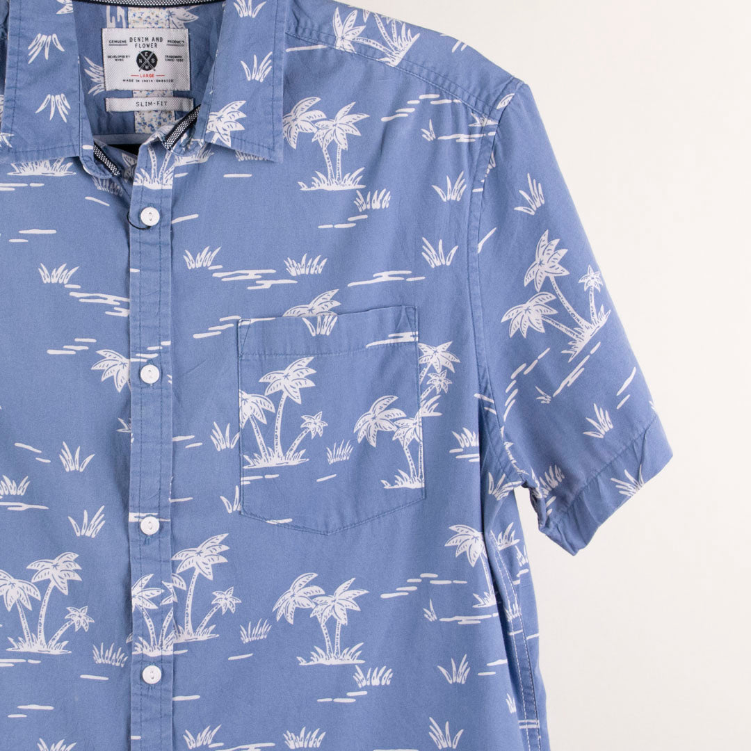 Camisa hawaiana azul (L) Denim and flower