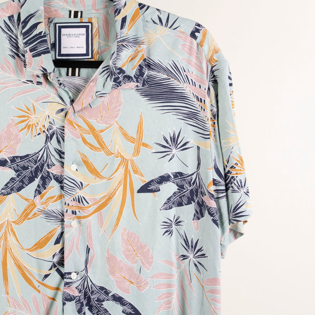 Camisa hawaiana azul (L) Denim & flower