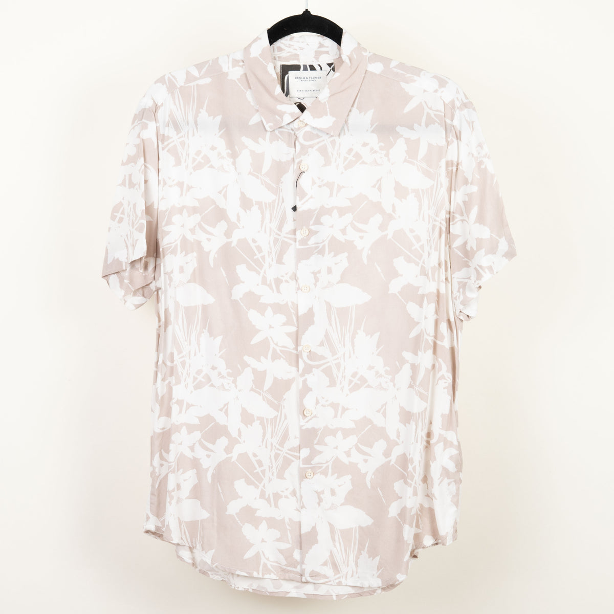 camisa hawaiana beige (M) denim flower