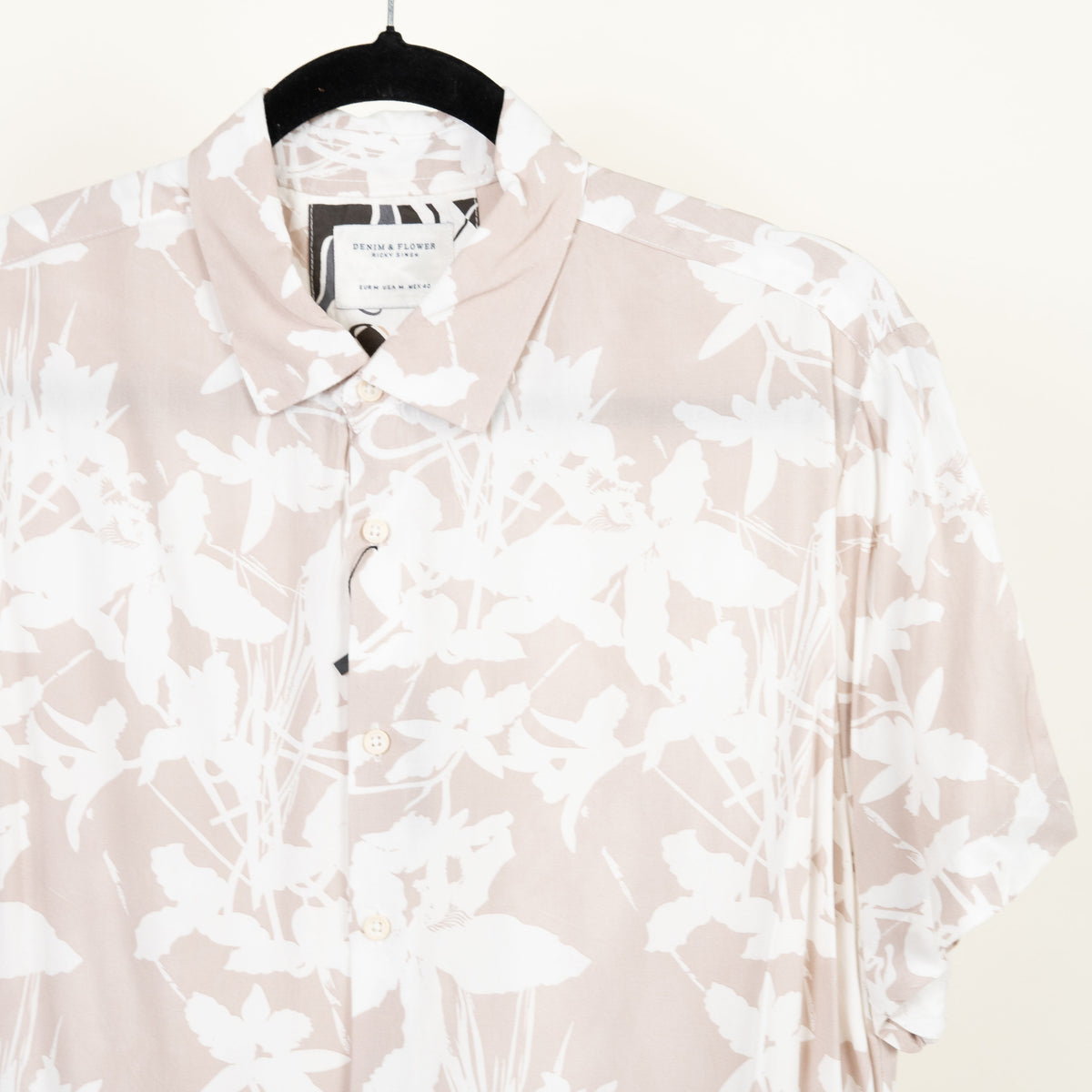 camisa hawaiana beige (M) denim flower