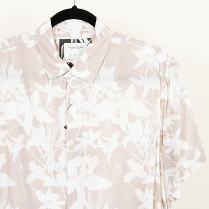 camisa hawaiana beige (M) denim flower