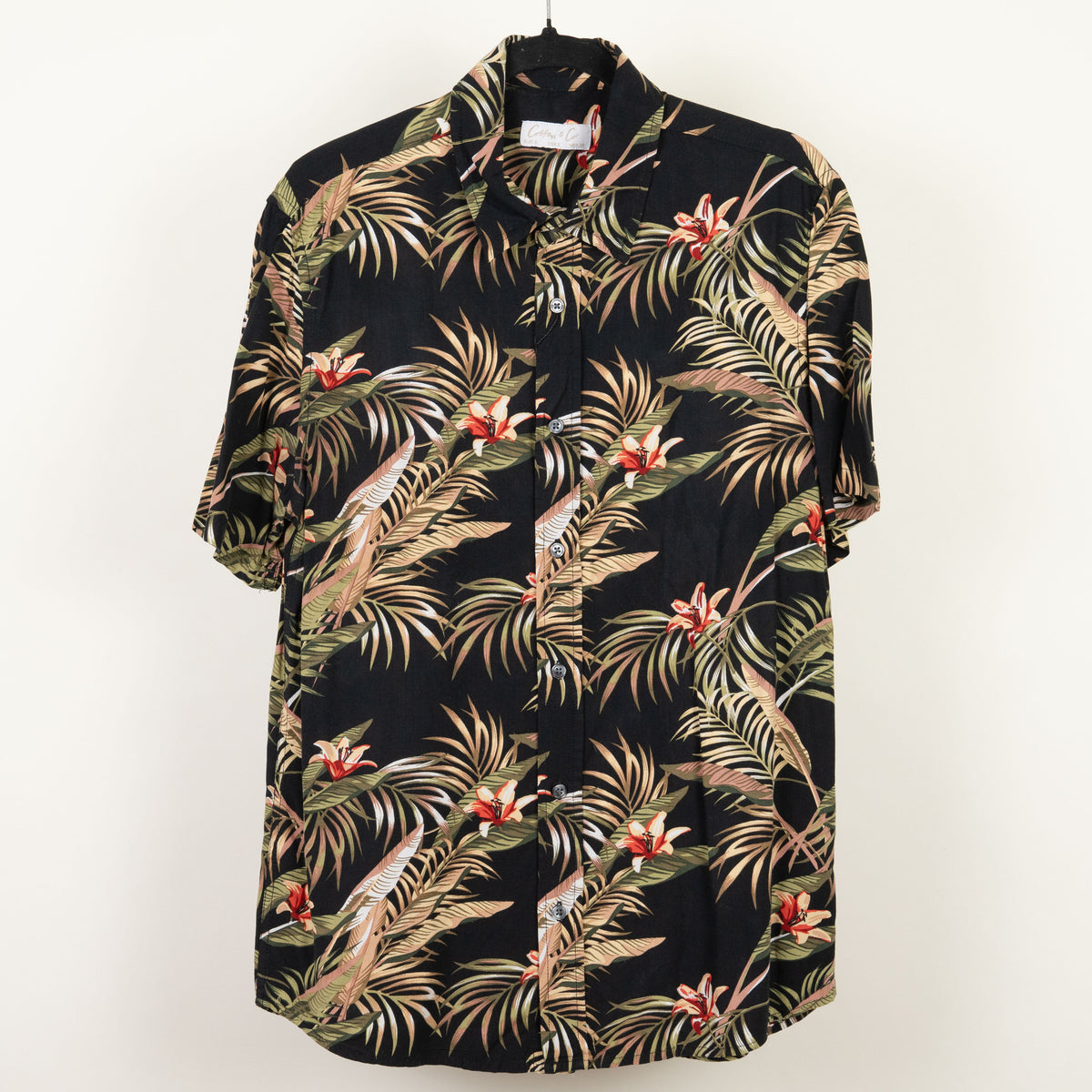 camisa hawaiana negra (S) cotton & co