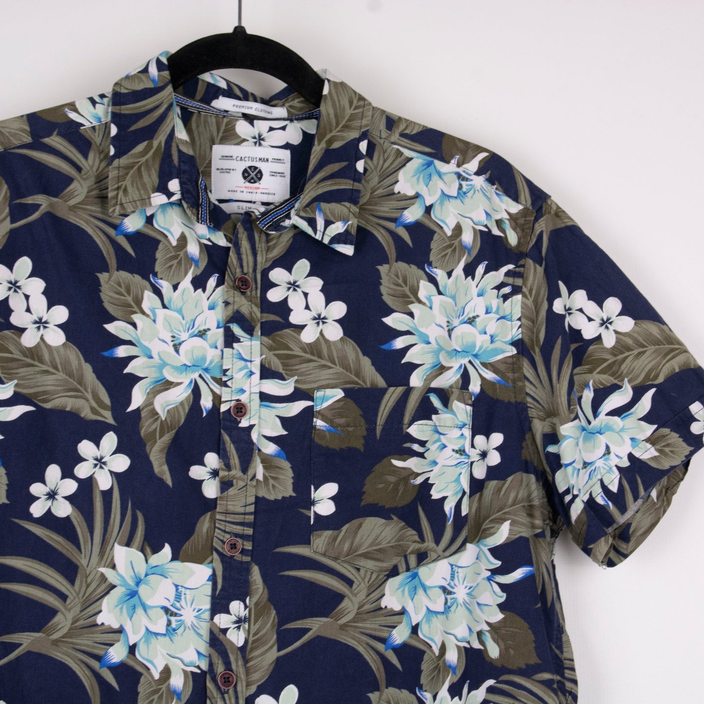 Camisa hawaiana azul (M) Cactus Man